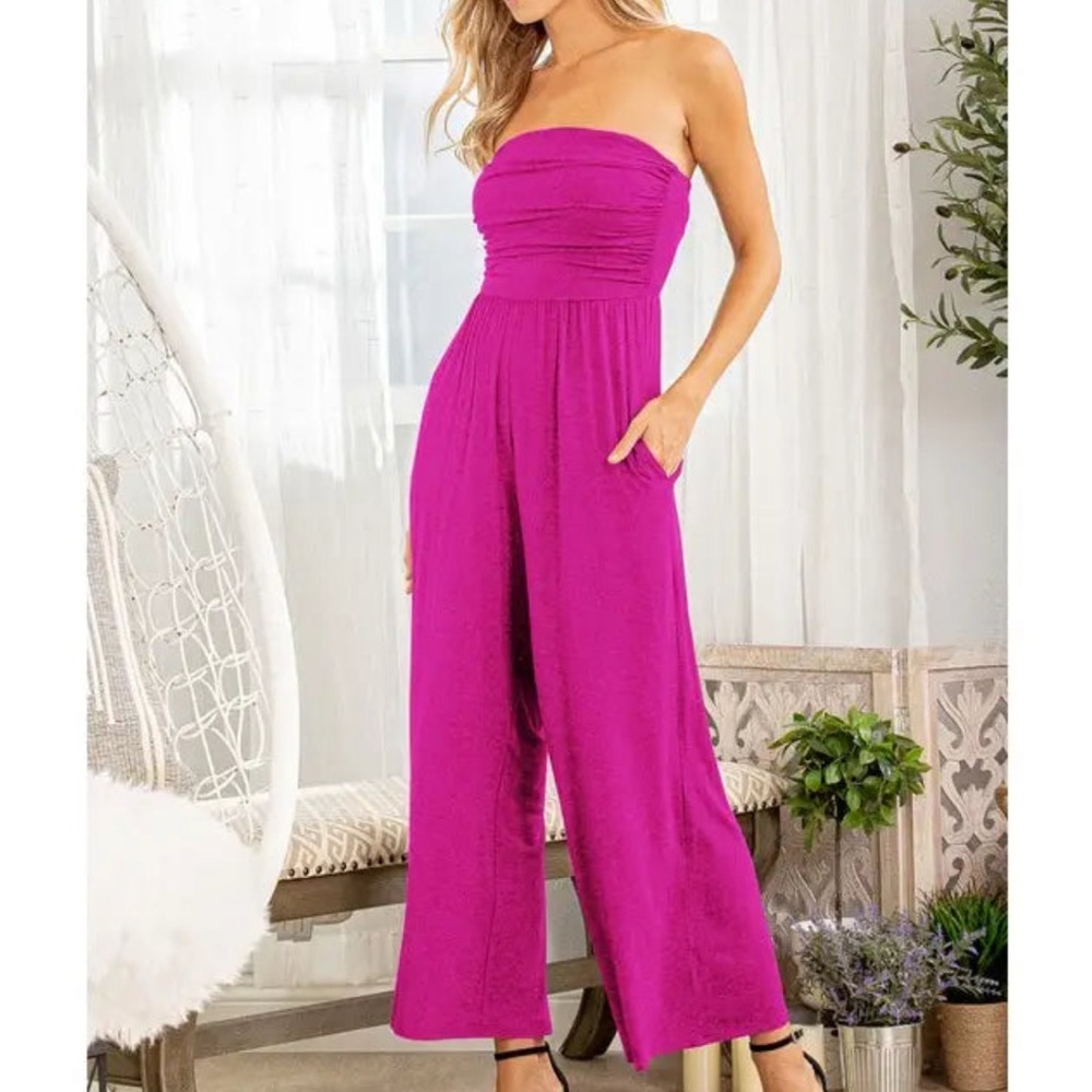 HEIMISH USA Pink Strapless Jumpsuit with Wide-Leg Design